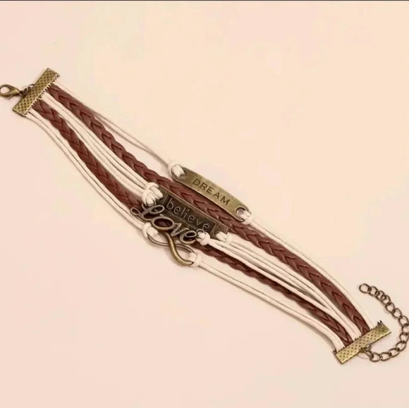 Multi-Layered Faux Leather Believe & Infinity & Love Bracelet - Picture 2 of 6